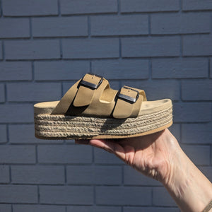 High jute slides in olive leather